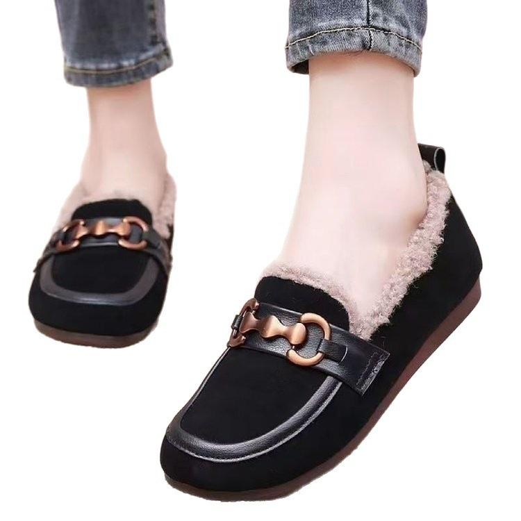 Popular Mao Mao shoes for women's winter wear 2025 new soft-soled loafers, one-pedal Doudou shoes, velvet thermal cotton shoes