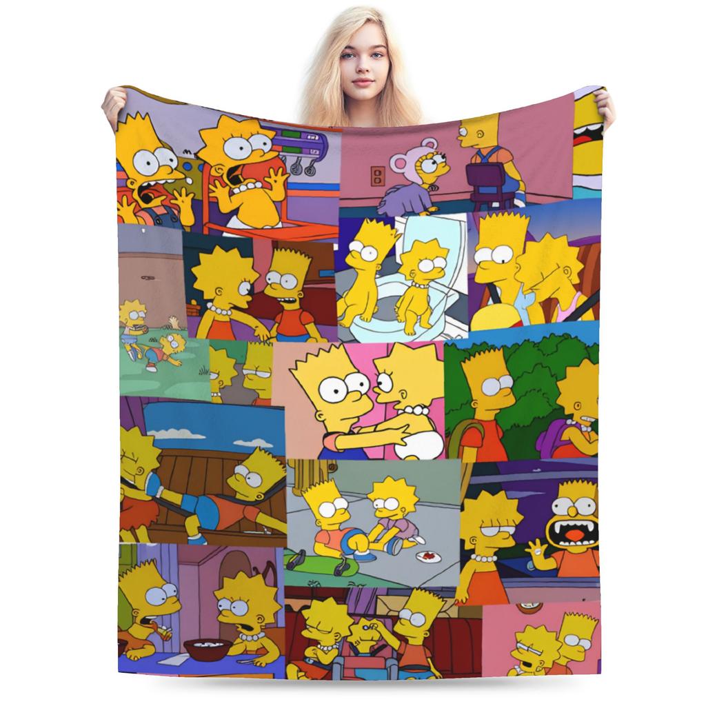 S-Simpsons Cartoon Background Throw Blanket Comfortable Novelty Blankets For Sofa Home Travel Office Flannel Bedspread Bed Cover