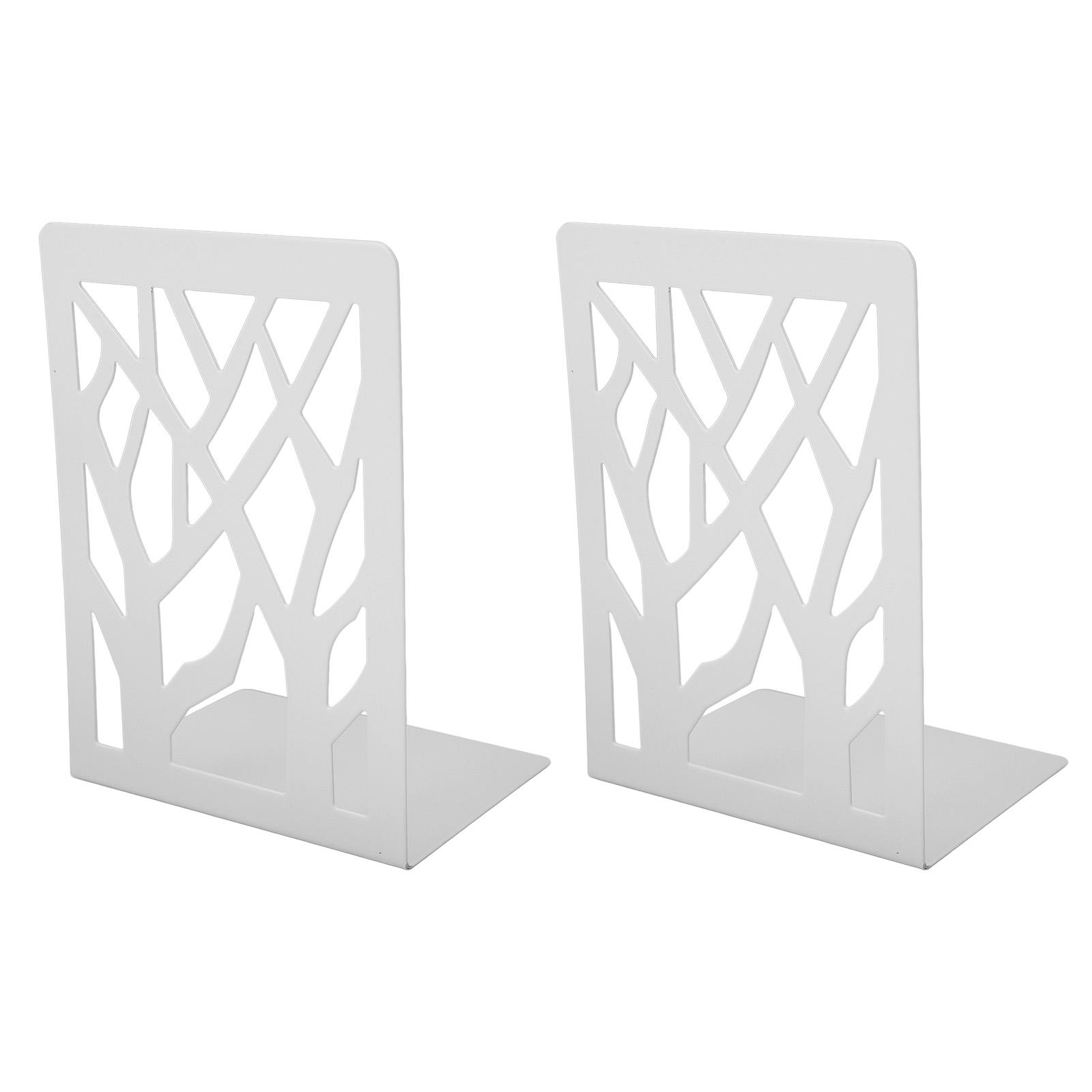 

1 пара металлических книжных подставок Современный декоративный дизайн дерева Сверхпрочные Нескользящие Книжные упоры для офиса школы белый