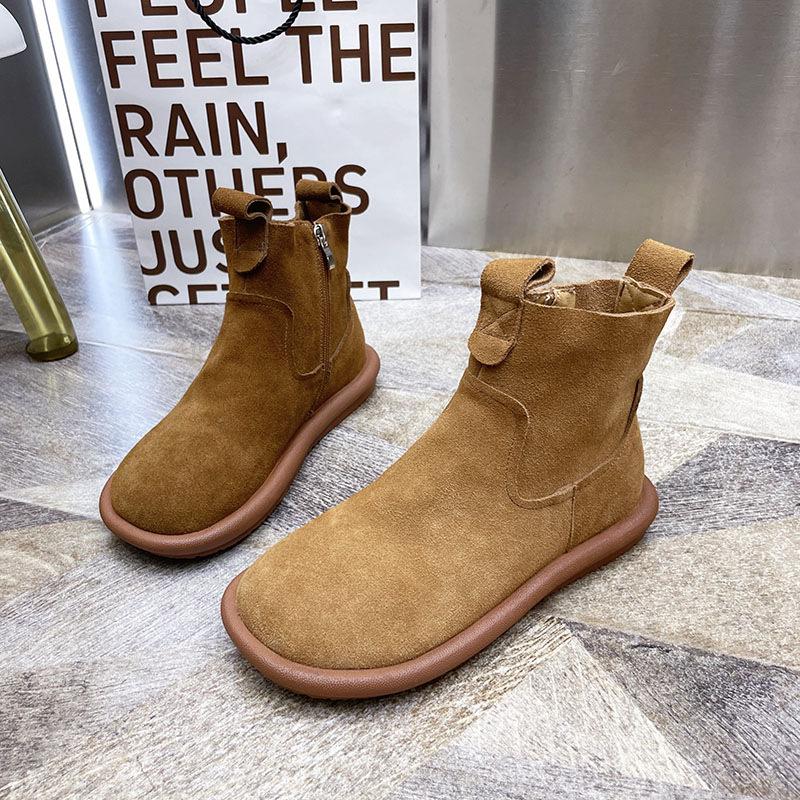 

Літературні замшеві черевики Mori Жіночі короткі черевики та ботильйони Бокова блискавка Черевики Мартін На плоскій підошві Короткі бавовняні черевики 40 верблюд