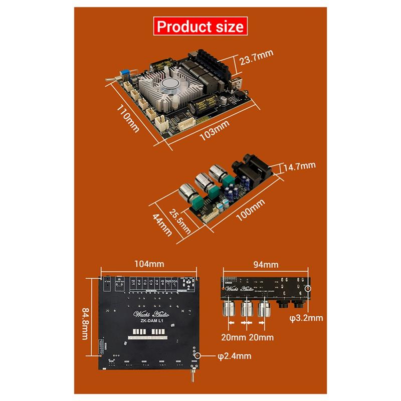 B03B-ZK-DAM L1 2X220w&350W 2.1 Channel BT Digital Power Amplifier Board TPA3251D2 High Power Low Noise Audio Amplifier Module