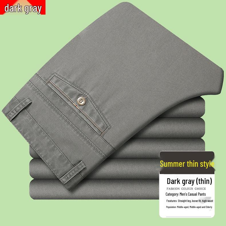 Pantalones de Algodón Rectos Sueltos de Cintura Alta para Hombre de Verano para Personas de Mediana Edad y Mayores