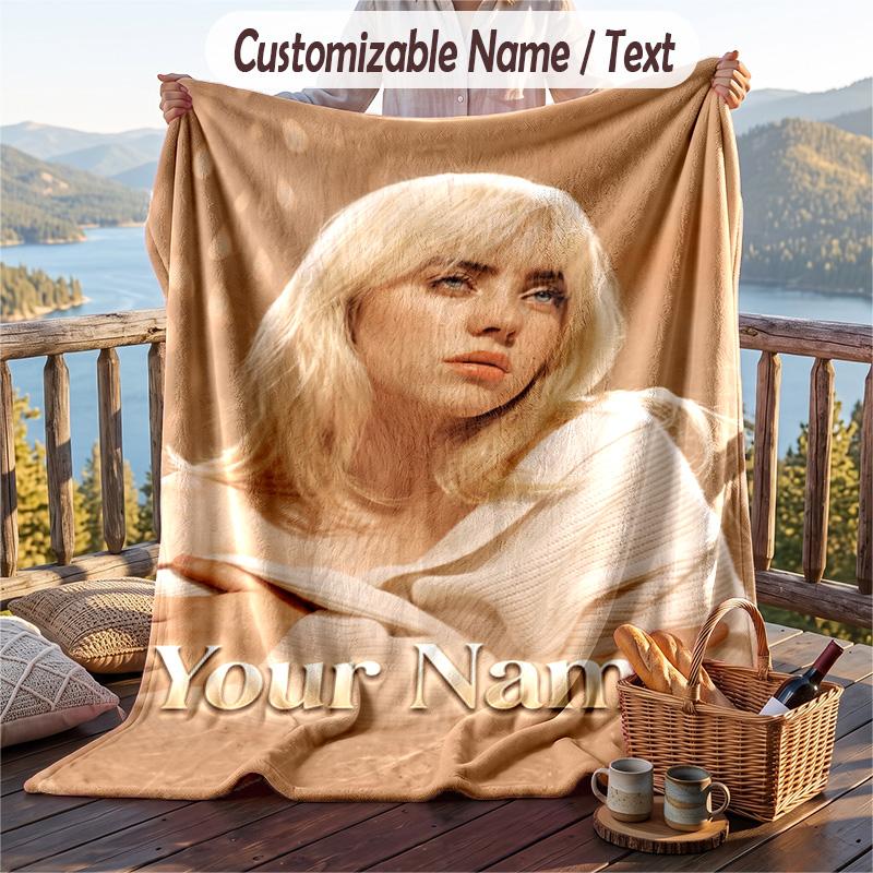 Personalized Flannel Throw Blanket,Billie Eilish Custom Printed Name, Cozy Plush Blanket For Home Use