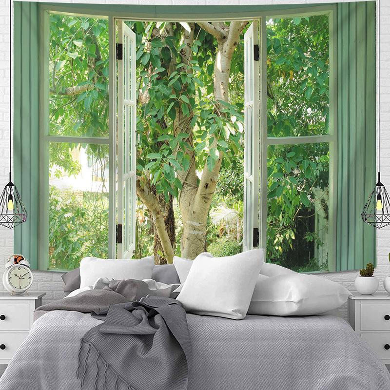 Martwa natura widok z okna tkanina w tle dekoracja nocna wisząca tkanina dekoracja pokoju gobelin sypialnia