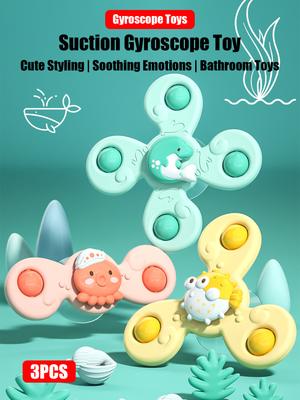 Non-Toxic 3Pcs/Set Baby Bath Toys Funny Bathing Sucker Spinner Suction Cup Cartoon Rattles Fidget Educational Toys For Children Gift
