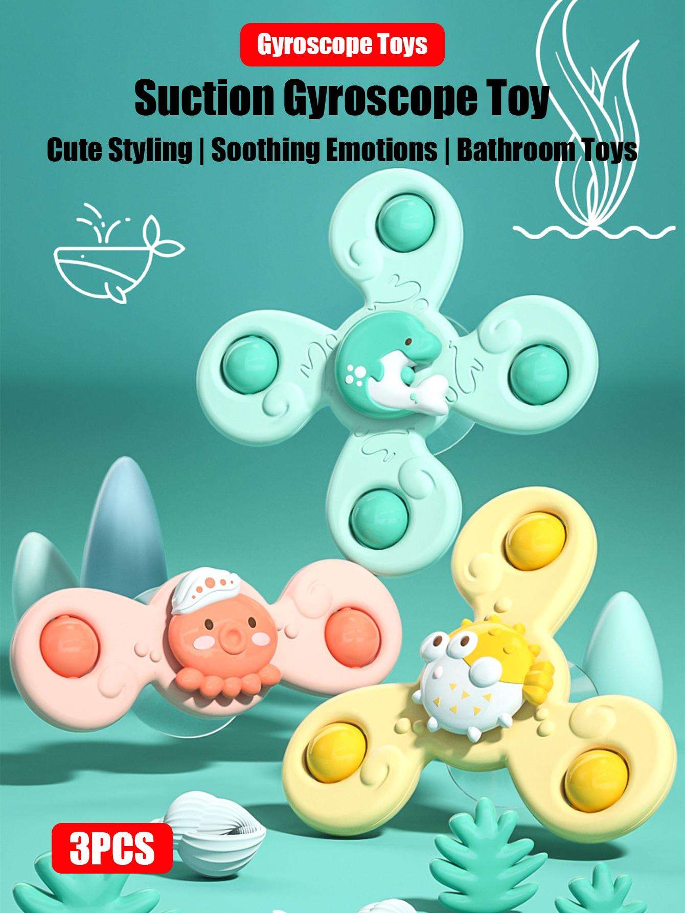 

Non-Toxic 3Pcs/Set Baby Bath Toys Funny Bathing Sucker Spinner Suction Cup Cartoon Rattles Fidget Educational Toys For Children Gift