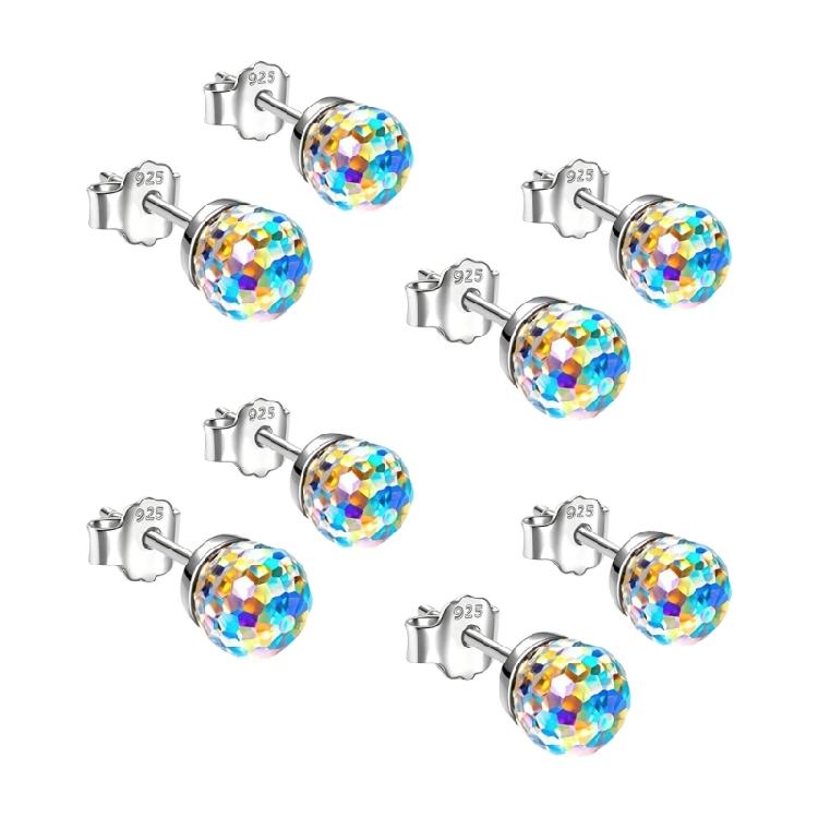

Sparkling Round Crystal Earrings Silver Veneered Nonallergenic Posts 6mm 8mm Flexible Jewelry For Everyday Event Wear 8mm