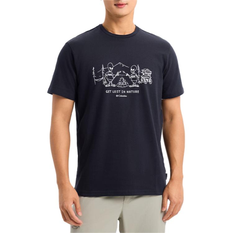 Columbia Pattern Printed Crew Neck Outdoor Sports Short Sleeve T-Shirt Men Tops Black AE2306-011