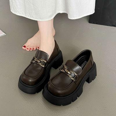 2025 Spring and Autumn New Retro British Style Loafers One-pedal Thick Heel Single Shoes Versatile Platform Small Leather Shoes Women's
