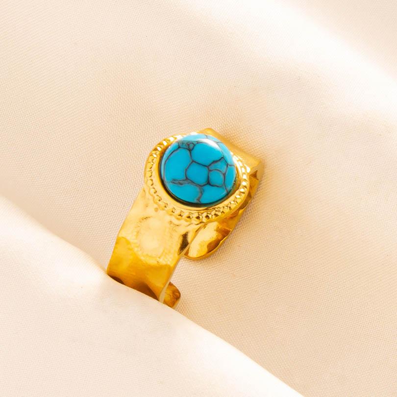 1pcs Blue Stone Ethnic Vintage Open Adjustable Sun Heart Star Stainless Steel Rings For Women Men Accessories Jewelry Bague Gift