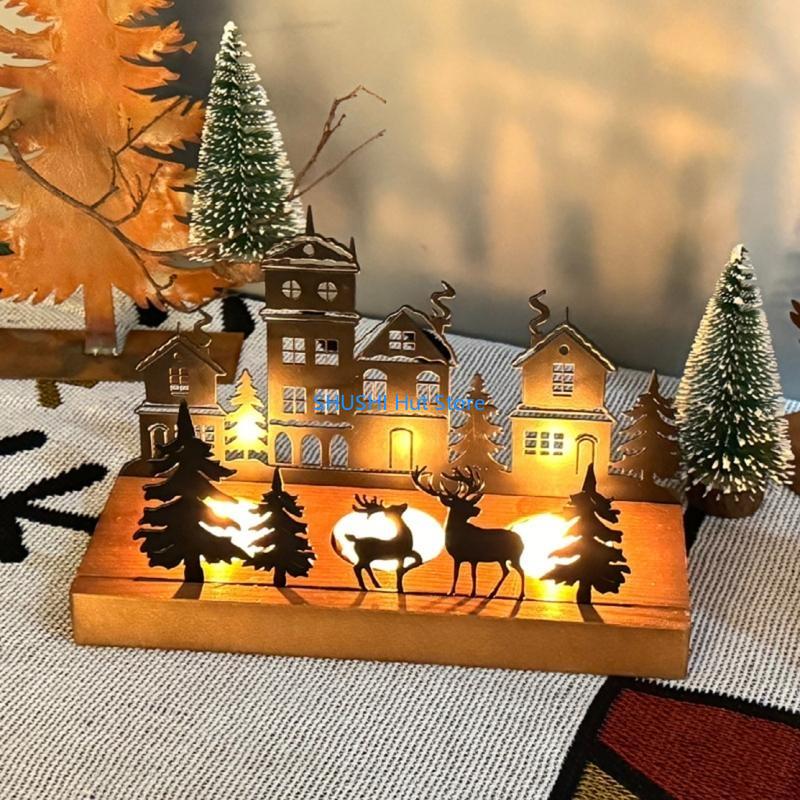 Christmas Tray Metal With Holders, Tealight Advents Wreath for Holiday Decoration D57B