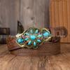 Retro Turquoise Inlaid Buckle PU Leather Embossed Unisex Belt