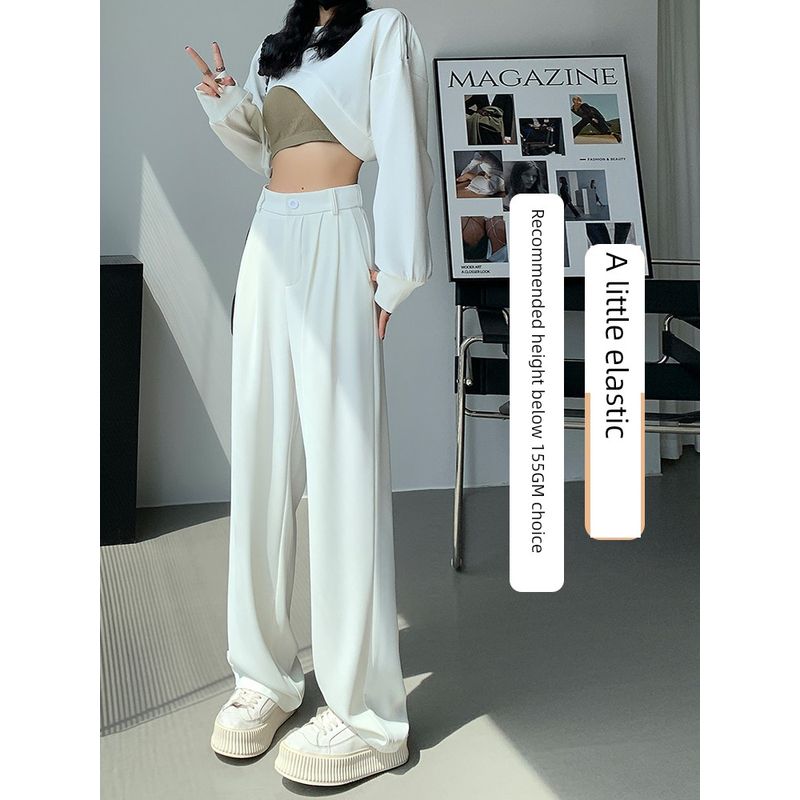 

2025 Spring & Fall New Style White Suit Pants Women s Fancy Straight-leg Casual Pants High Waist Drape Wide Leg Pants White [with elastic] Small L
