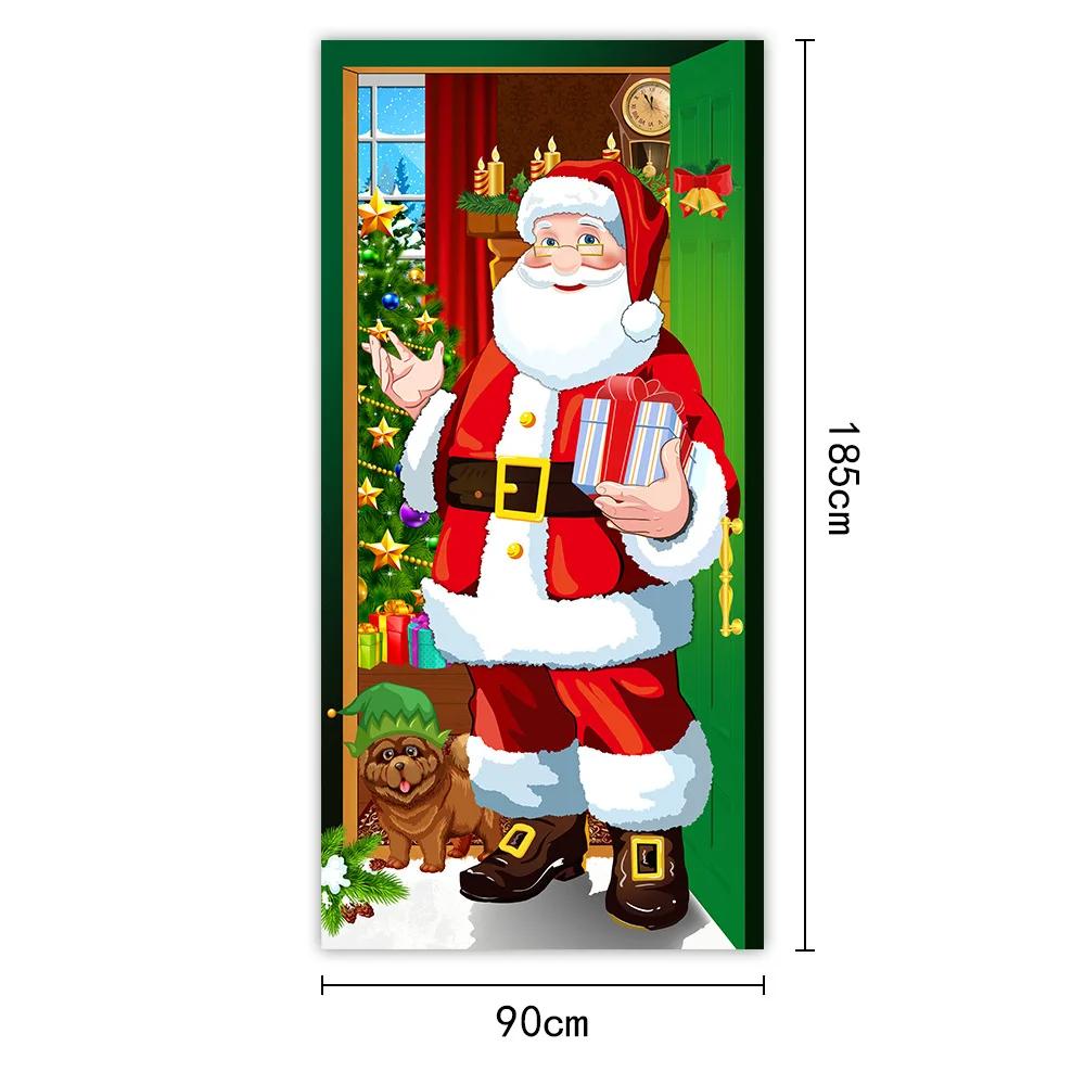 Christmas Outdoor Decoration 2025 Santa Clause Elf Puppies Door Hanging Cloth Background Cloth Party Decors Tapestry Door Cover