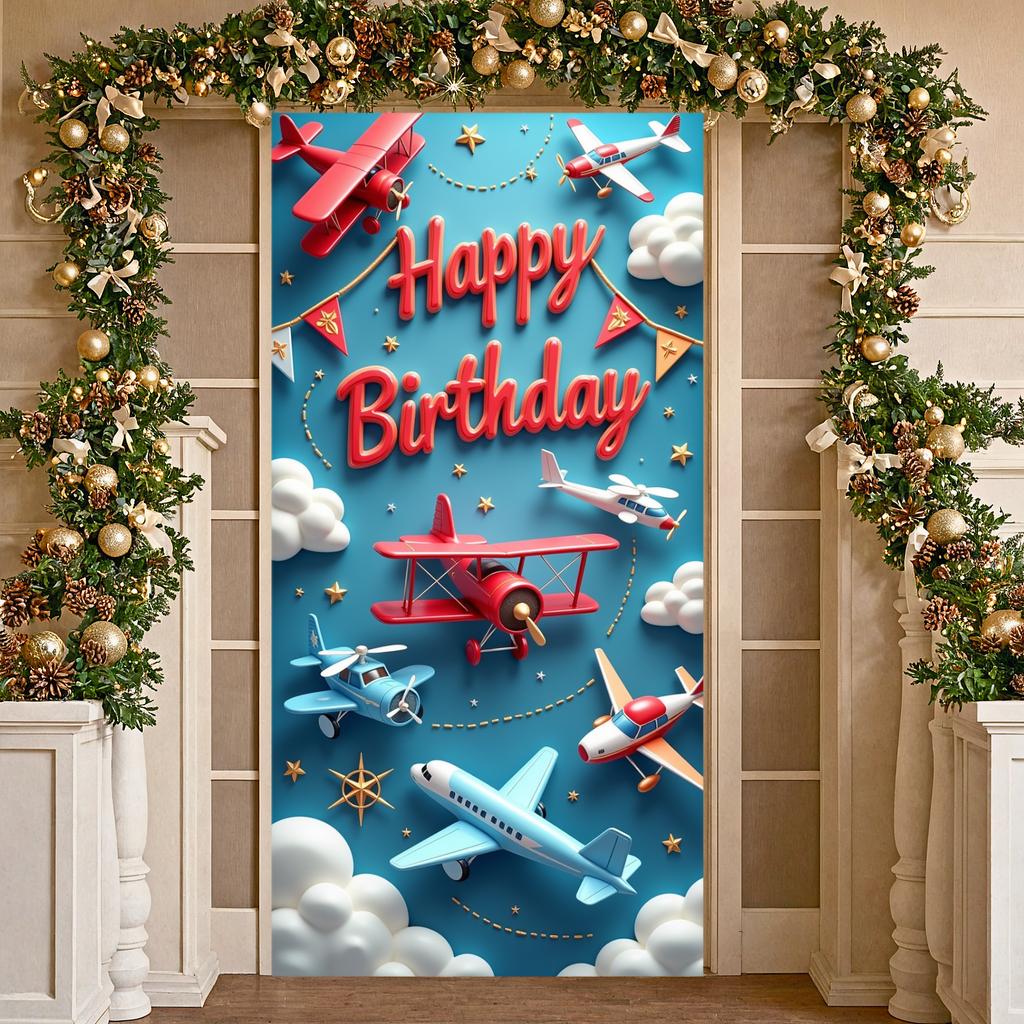 Banner Colorful Airplane Jet Party Backdrop Airplane Party Banner Aviation Elements Aviation Party Display For Photo Shoot