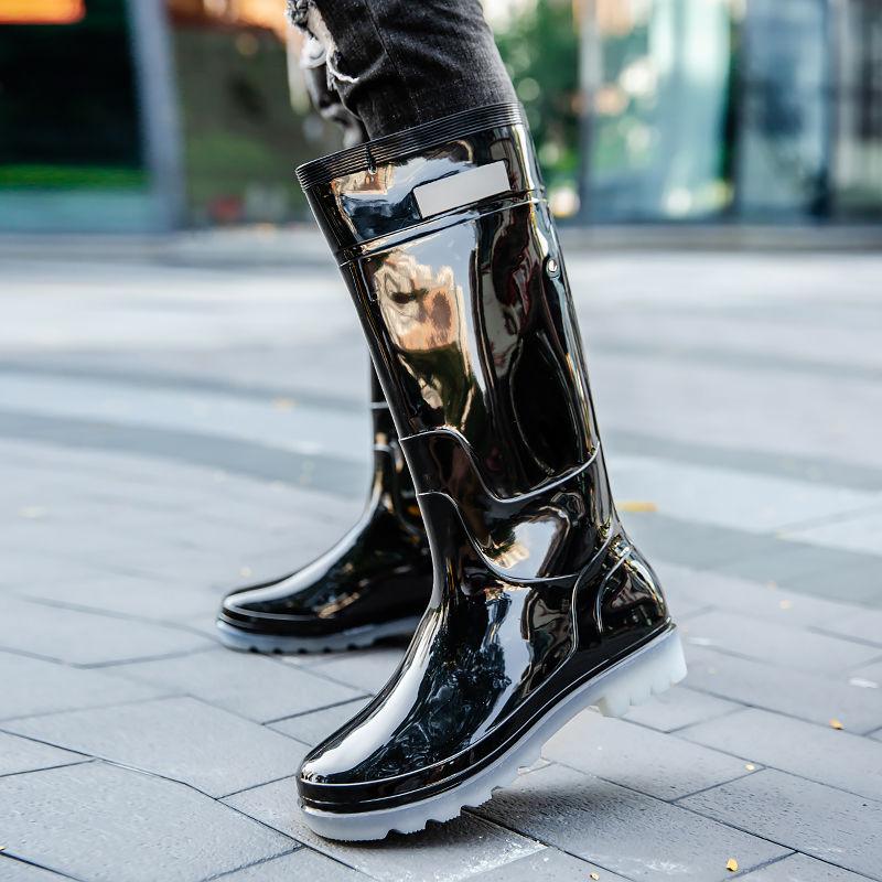 Spring Autumn Solid Color Male Shoes Work High Low Heel Fashion Wide Toes 2026 Waterproof Resistant Designer Men's Rain Boots