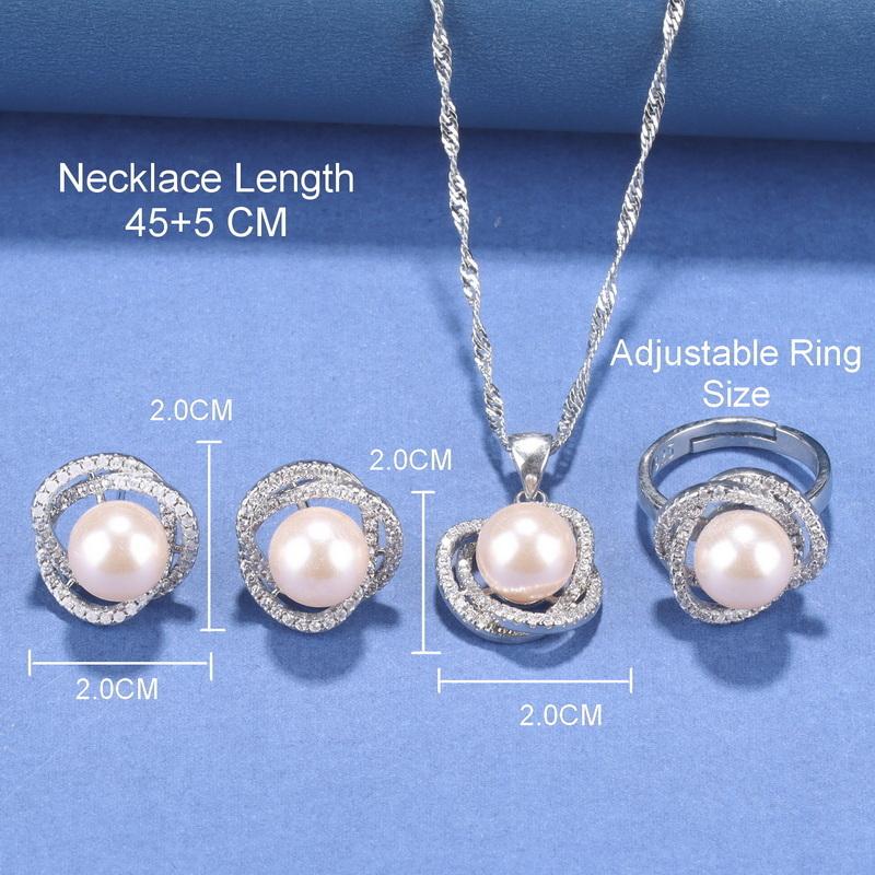 New Fashion   Accessories Pearl Earrings And Necklace Bridal Jewelry For Women Adjustable Ring Size