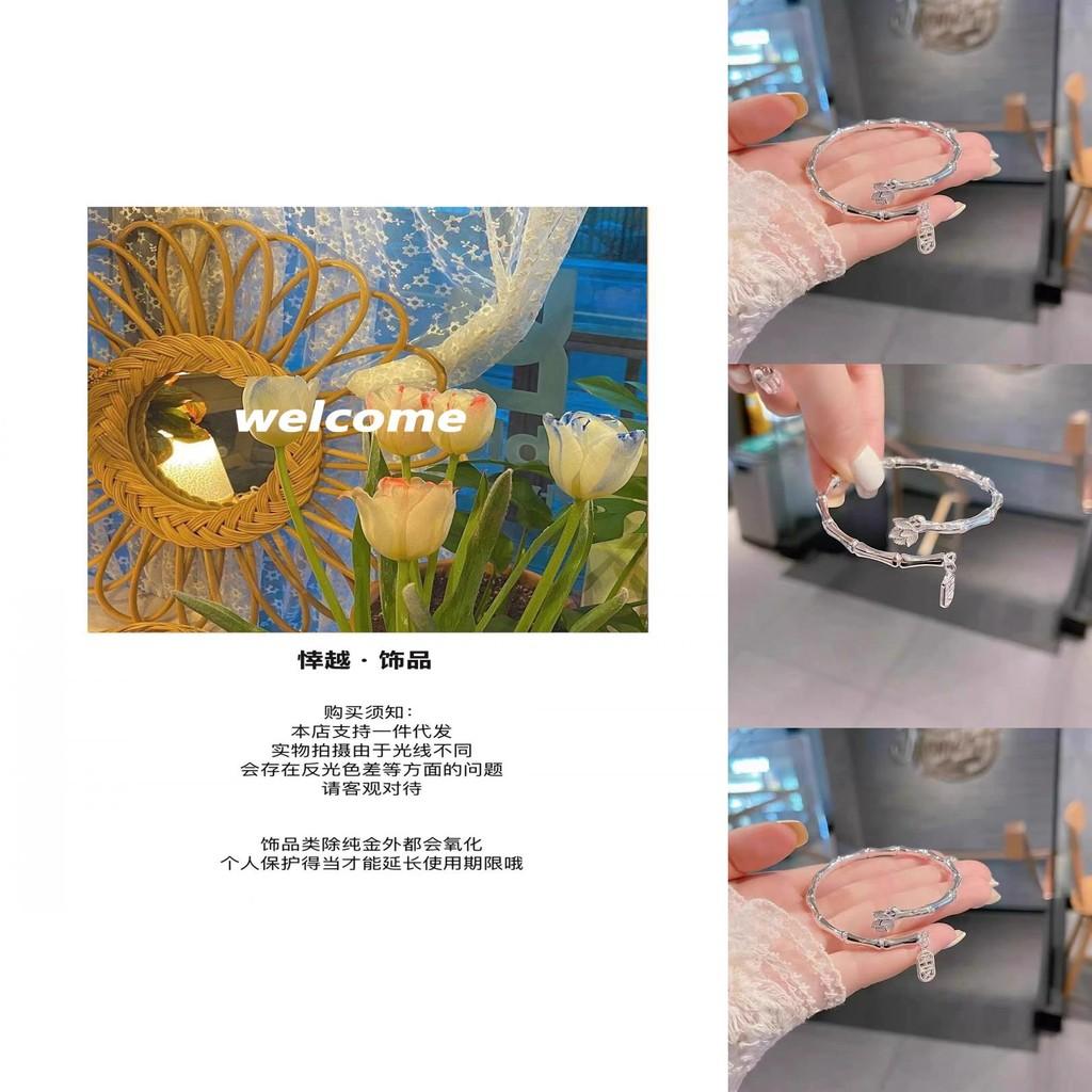 Exquisite New Chinese Style Lotus Bamboo Bracelet Elegant Alloy Bangle For Women