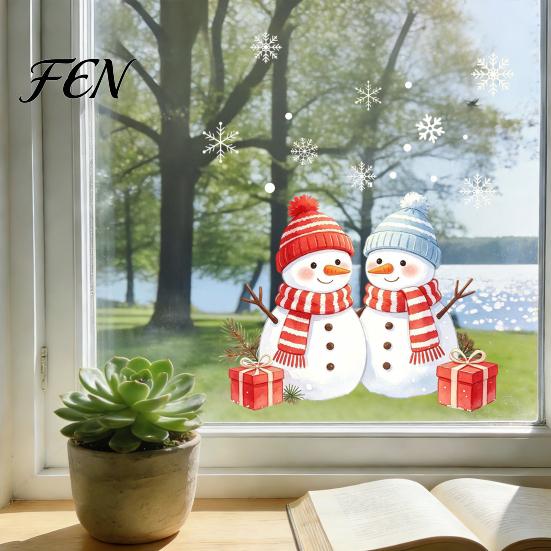 Holiday Atmosphere Home Accents Christmas Snowman Static Glass Sticker, PVC Waterproof Window Decals for Decoration, Snowflake Clings Doors