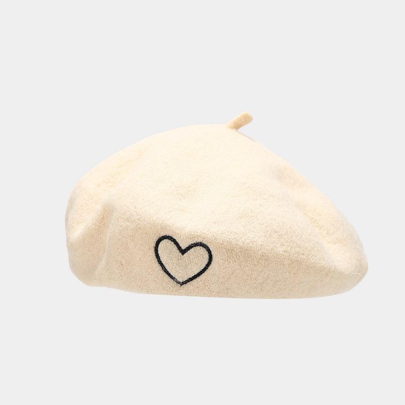French Berets Woman Love Embroidered Wool Beret Cap Autumn Winter Hats For Girls Beanie Woolen Vintage Cap Black Painter Hat Female Felt Hat Berets