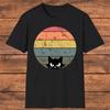 Men's and Women's T-shirts Retro Black Cat T-Shirt, Vintage Sunset Cat Graphic Tee, Cat Lover Funny Gift