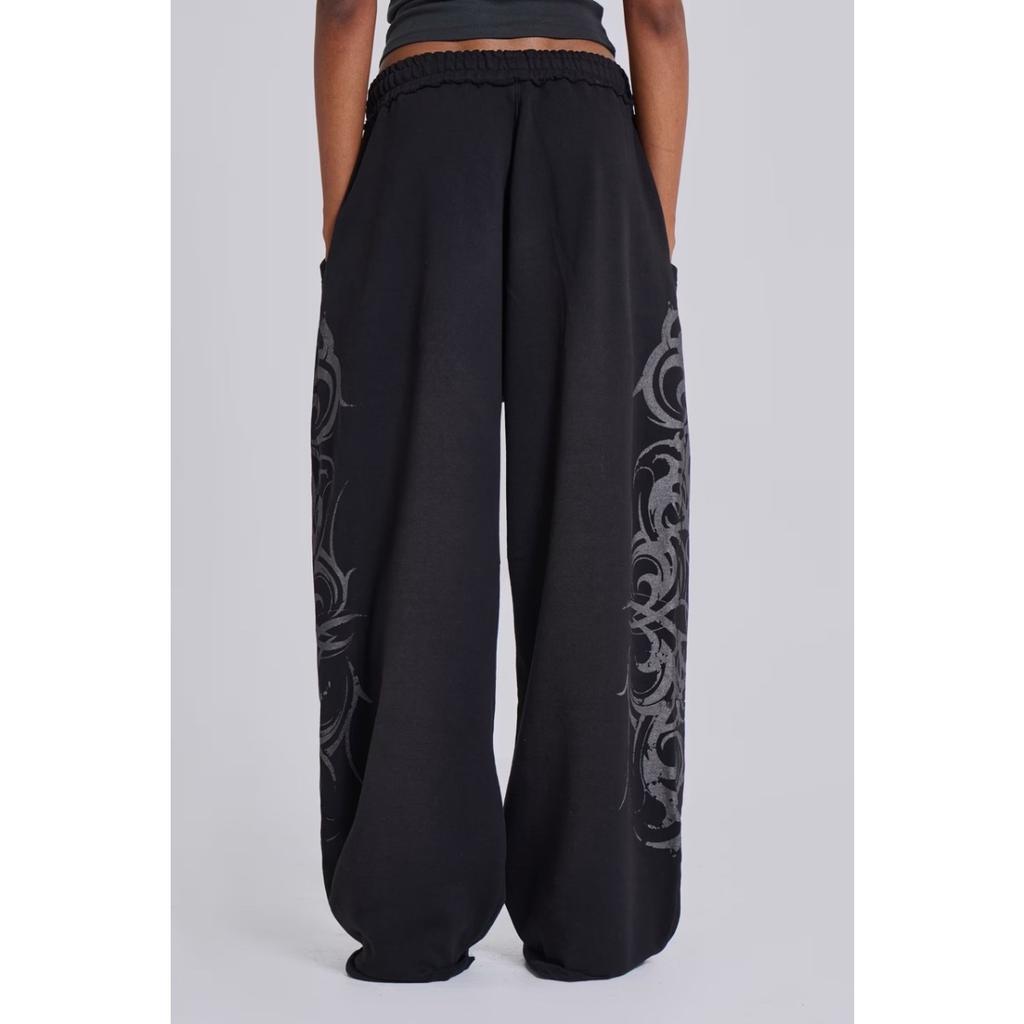 Gray Vintage Graphic Print Pants Wide Leg American Style Jogging Loose Sweatpants Harajuku Hip Hop Streetwear New