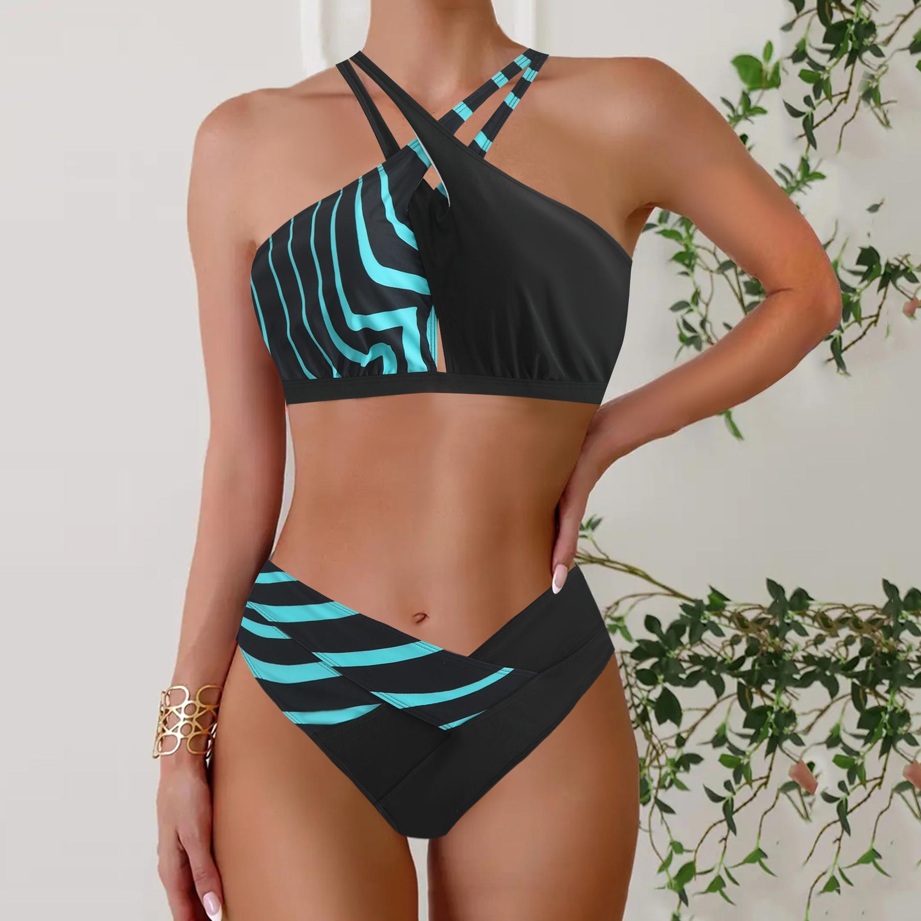 

Змеиная кожа Бикини с высокой талией Комплект бикини Push Up Biquini Bandeau Женский купальник Женский купальник L синий