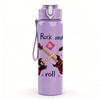 1PC Rock And Roll Guitar Music Print 750ml Color Plastic Sports Water Bottle Leakproof Flip Straw Lid Suitable for Sports Office Home Use