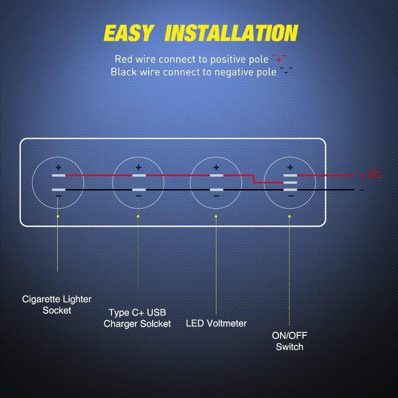 1PC Yacht Bus RV 4-in-1 Combination Panel with Cigarette Lighter Digital Voltmeter Intelligent Fast Charge QC3.0 + PD