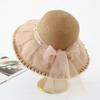 Summer new women's organza bow bucket hat fashion splicing straw hat travel sun protection sun hat big brim