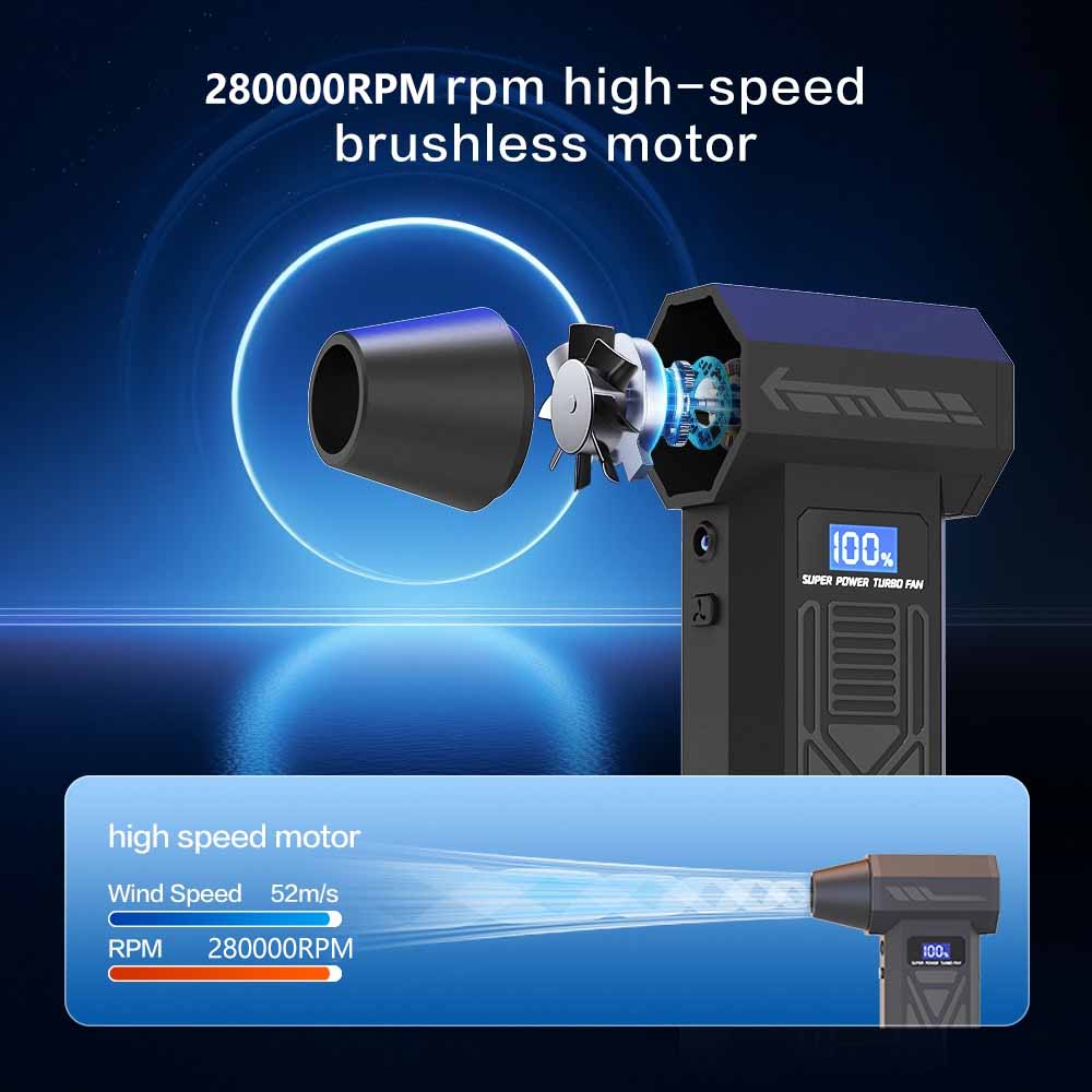 280000RPM Turbo Jet Blower Powerful Air Blower 4 Wind Speed Adjustable Strong Dust Removal Mini Turbo Jet Fan with LED Lighting