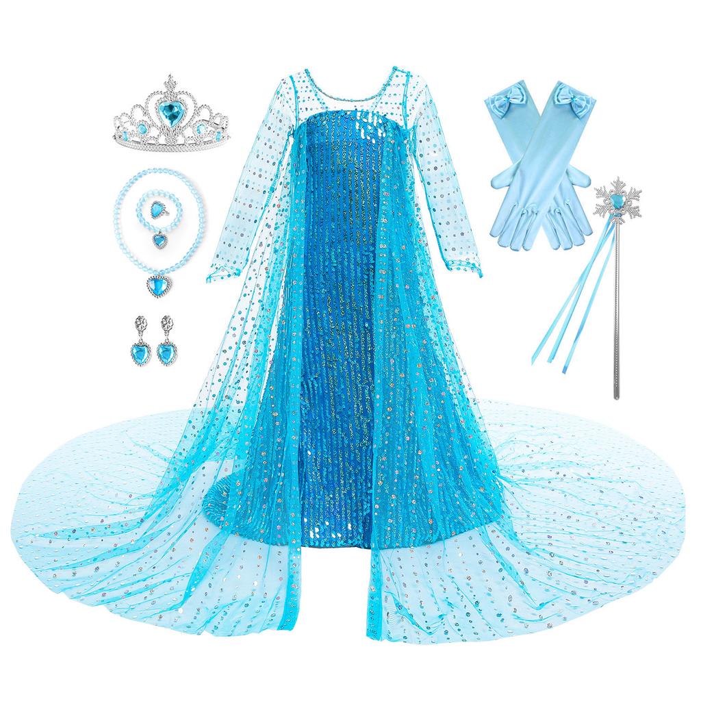 Toddler Little Girls Blue Snow Queen Elsa Birthday Party Cosplay Halloween Easter Dress Girls Stage Performance Holiday Dress