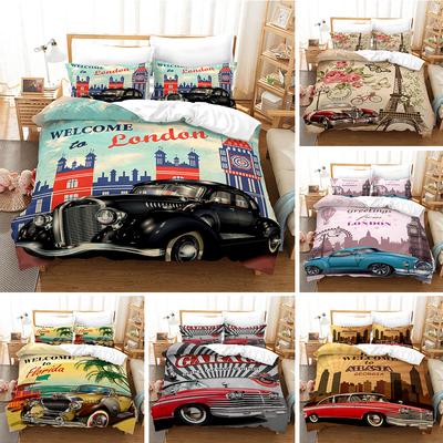 3pcs Bedding Set Hand Drawn Cars Print Duvet Cover Set Single Double King Size Bed Set for Adult Home Bedroom with Pillow Case