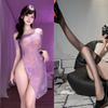 Large size erotic underwear rose one-word collar perspective cheongsam sexy woman pure desire to show buttocks without temptation H