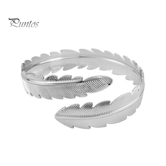 Bracelet Manchette Feuille D’argent – Bijou Réglable Et Bohème Pour L’été, Les Mariages Ou La Plage