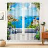 2 Vorhänge mit tropischer Küstenlandschaft, Stangentaschenvorhang, geeignet für Villenresorts, Bauernhaus, Wohnzimmer, Schlafzimmer, Büros