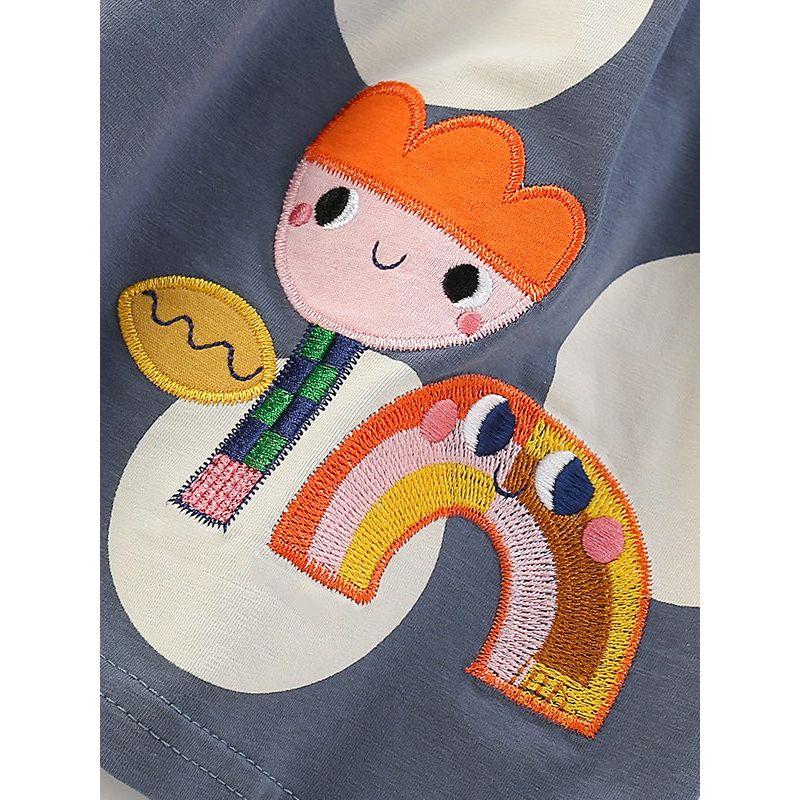 British Style Girls' Dress Summer New Children's Short-Sleeved Dress Cartoon Polka Dot Baby Knitted Dress Beach Dress