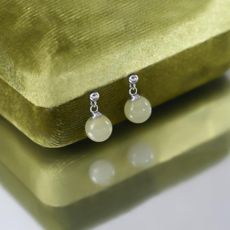 PANJBJ 925 Sterling Silver Rose Hotan Jade Earring for Women Girl Ethnic Style Versatile Temperament Jewelry Gift Dropshipping