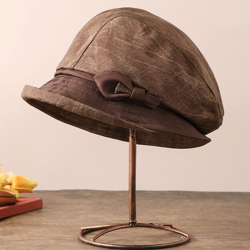 

Middle-aged hat female mother autumn and winter double-layer warm bucket hat elderly grandmother basin hat fashionable versatile cloth hat one size fits all темно-коричневого кольору