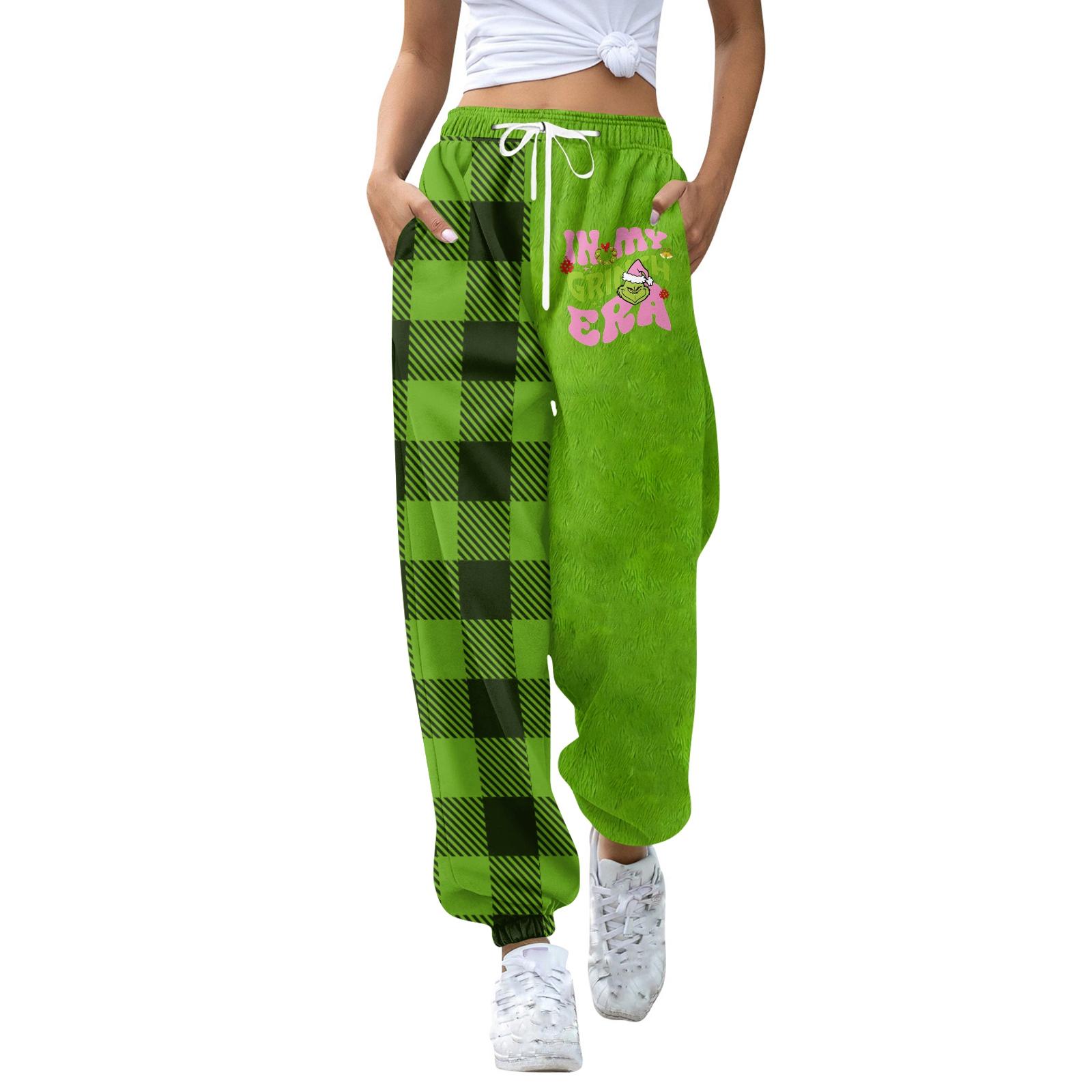 

Женские повседневные модные спортивные штаны с рождественским принтом, кулиской на поясе и манжетами на штанинах L