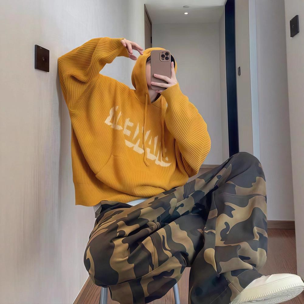 

Salted Egg Yolk Retro Men s Winter Knitwear Coat: Loose, Soft, Heavyweight Drapey Hoodie Large жовтий