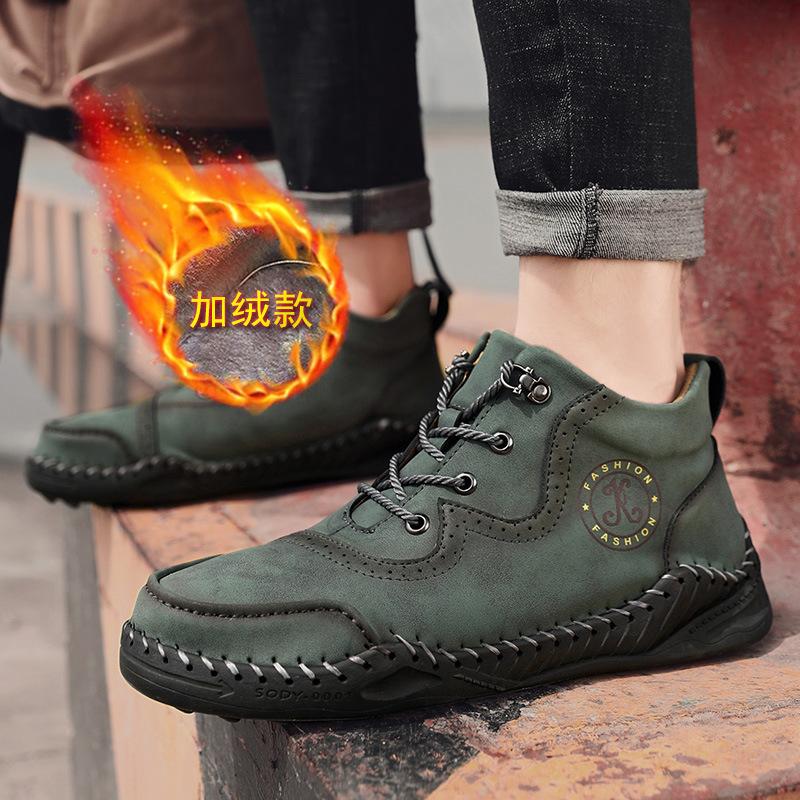 2021 Herbst und Winter neue Herren-Kurzstiefel Übergröße handgenähte lässige Herrenschuhe Samt warm Martin Stiefel