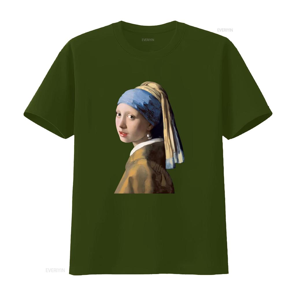 Girl With A Pearl Earring Art Print T Shirt For Unisex Fashionable And Unique Design Vintage Washed Slightly Stylish Homme
