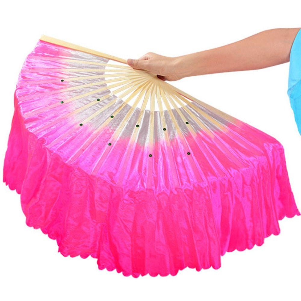 Long Imitation Belly Dancing Fan 26cm Long Silk Fans Hot Sell Gradient Color  Dance Bamboo Fans