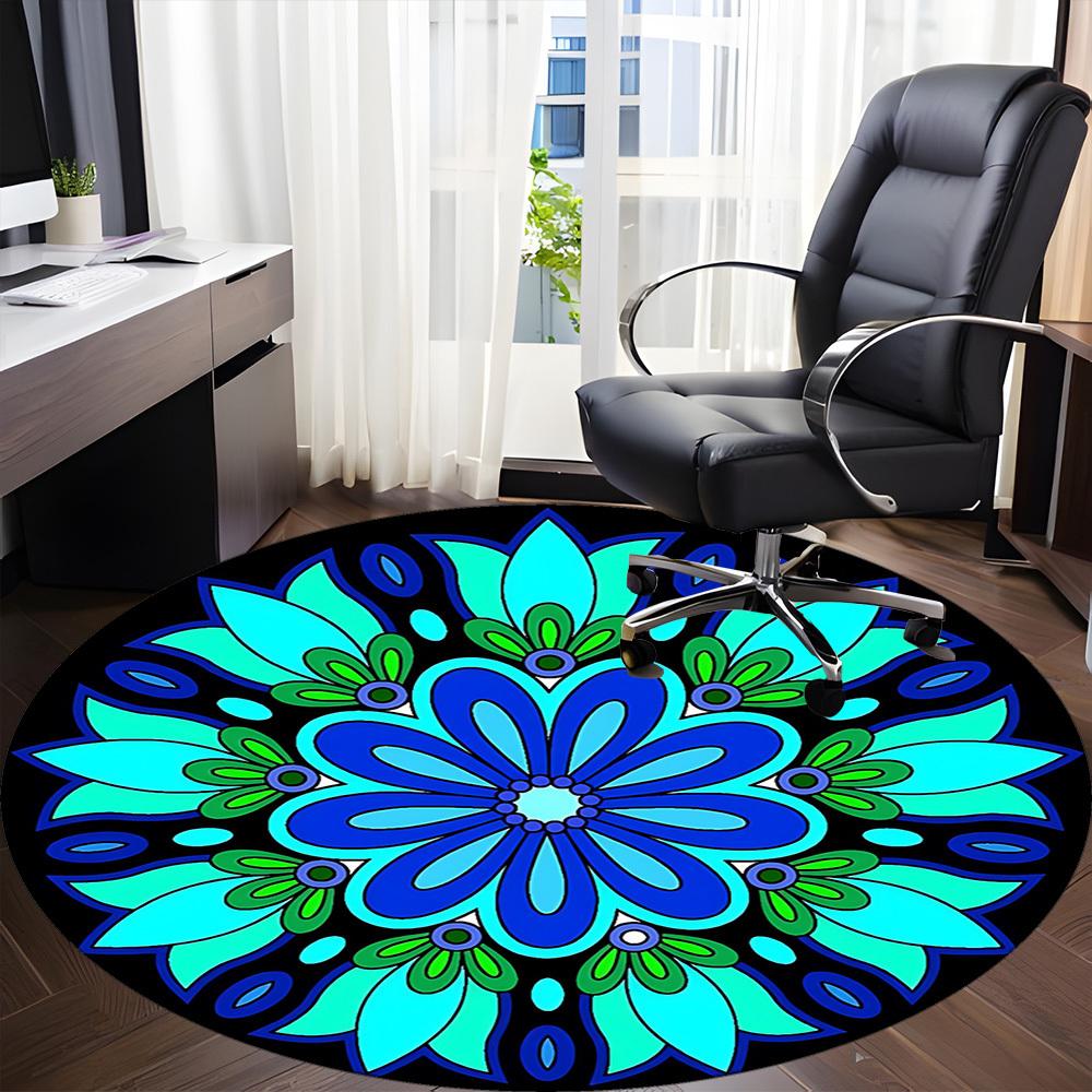 1pc Floral Mandala Pattern Carpet, Round Non Slip Durable Large Size Office Carpet, Suitable for Office