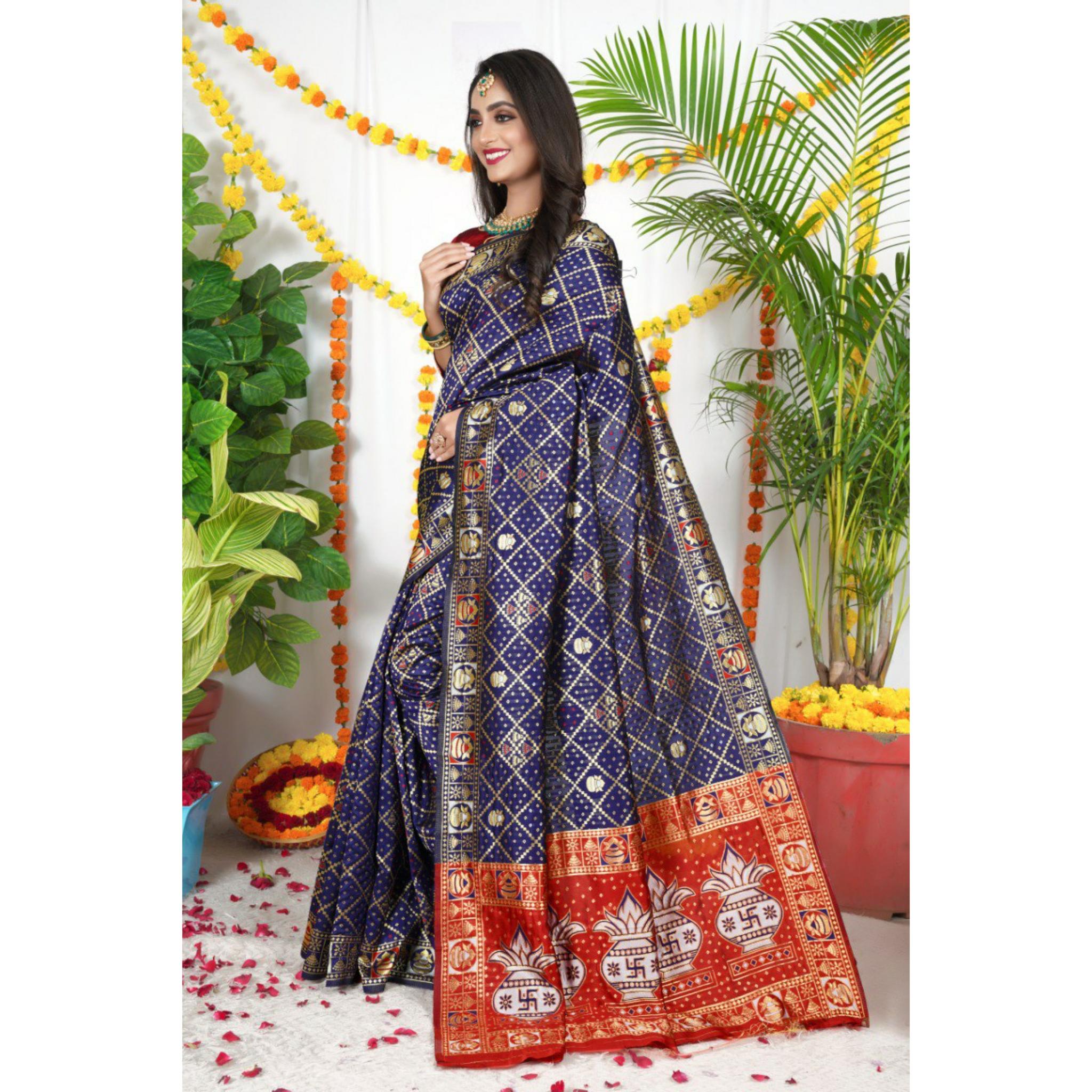 

Новые поступления в красивом сари из мягкого шелка из чистого личи с плетением по всей вечерней одежде Сари Patoda с Rich pallu