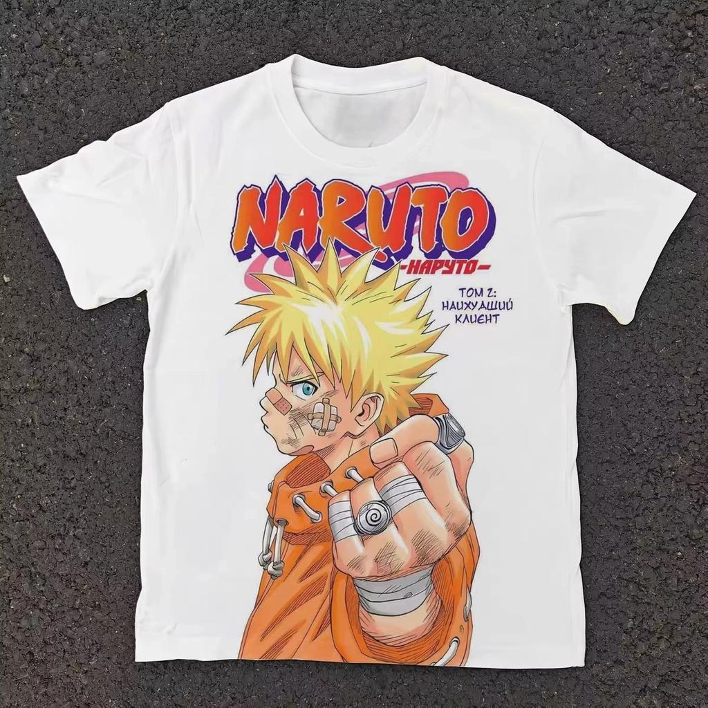 Naruto Manga Retro Cover Naruto Print Pure Cotton Short Sleeved Loose Top with Diverse Styles Suitable for Both Men and Women