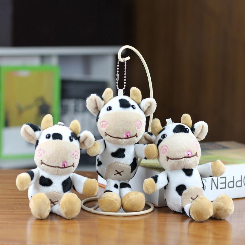 Cute White Cow Plush Toy Keychain Short Plush Stuffed Animal For Bags