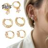 Gold Plated Hoop Earrings for Women 3 Pairs Star Zirconia Flower Drop Earrings, Minimalist Dangle Versatile Earring Set Daily Wear Women,