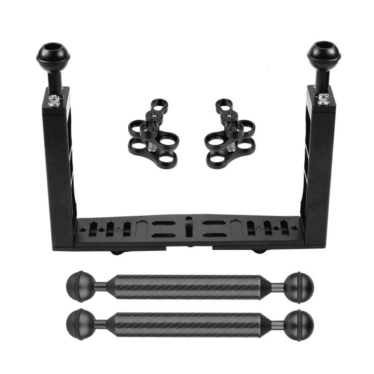 PULUZ Dual Handle Aluminium Tray Stabilizer with 2 x Dual Ball Aluminum Alloy Clamp & 2 x 7 inch Floating Arm for Underwater Camera Housings
